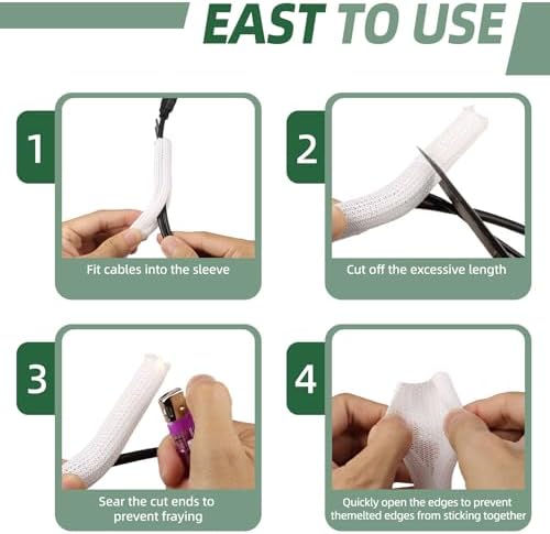 Split Wire Loom Tubing, Cable Protector Sleeve, Braided Cable Management for TV/Computer/Home Theater/Engine Bay, Cord Protectors from Pets No Chew (White, 1"-25ft) - Image 6