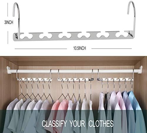 Meetu Space Saving Multifunctional Clothes Hangers - Stainless Steel 6X2 Slots Magic Cascading Hanger With Updated Hook Design - Closet Organizer (Pack of 20) - Image 4