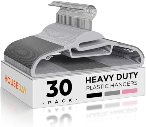 HOUSE DAY Slim Plastic Hangers with Non Slip Rubber Pads, 30 Pack, Grey by HOUSEDAY