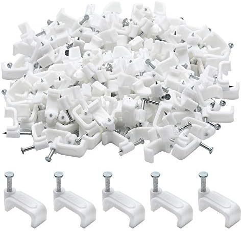 Flat Ethernet Cable Wire Clips with Nail, 14mm, White, 200pcs by PHITUODA