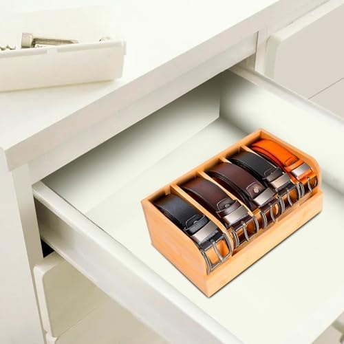 GTI Belt Organizer, 5 Compartments Belt Organizer for Closet and Drawer, Bamboo Display Case for Tie and Belt, Belt Storage Organizer for Men Women (Wooden) - Image 4