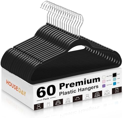 HOUSE DAY Black Plastic Hangers 60 Pack, Ultra-Thin Heavy Duty Non-Velvet by HOUSEDAY
