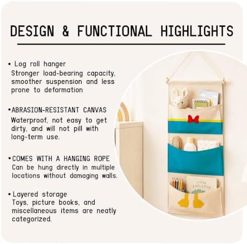 3-Pocket Hanging Wall Organizer, Cartoon Duck Design for Playroom - Image 7