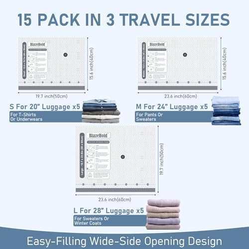 15 Pack Cordless Travel Vacuum Bags Set, Thickened, 3-Zipper Seal Upgrade - Image 4