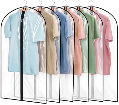 6 Pack Clear Garment Bags 24 x 40 In, Peva Covers For Suits & Coats by Dntorx
