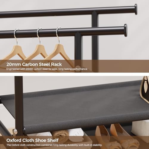 HYSEYY Clothes Rack,Double Rods Rolling Clothing Rack for Hanging Clothes,Portable Garment Rack with 2-Tier Storage Shelves,Free Standing Wardrobe Closet Coat Rack on wheels for Bedroom,Laundry Room - Image 5