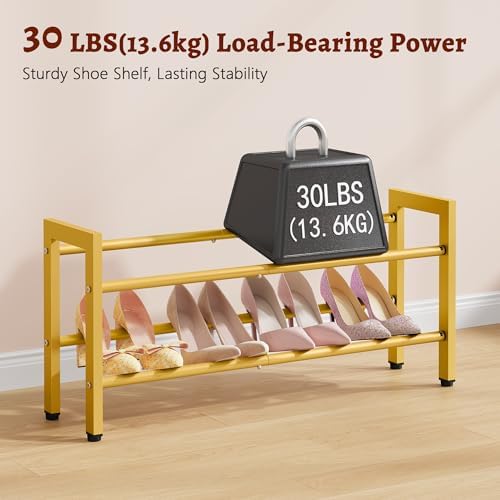 FAVOOSTY 2-Tier Expandable Shoe Rack, Adjustable Shoe Shelf Storage Organizer Space Saving Metal Free Standing Shoe Rack for Entryway Closet Doorway, Gold - Image 6