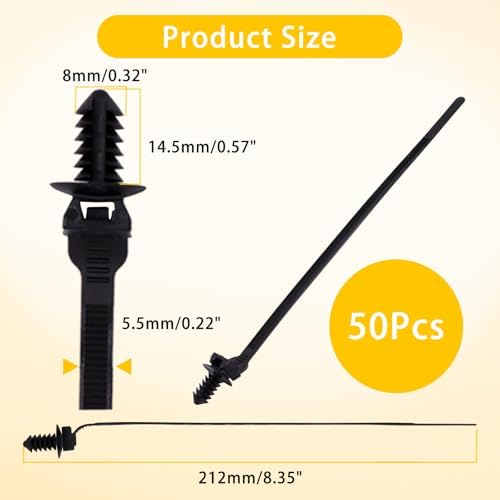 50 PCS Push Mount Zip Ties, 8.3 Inch Nylon Car Mount Wire Ties Snap in Cable Zip Ties, Black Push Mount Cable Ties Automotive Zip Ties Wire Harness Clips for Wire Tying (8.3" L x 0.2" W) - Image 2