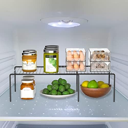 Redrubbit Expandable Metal Rustproof Kitchen Counter Shelf Rack, Space Saver for Kitchen, Fridge, Bathroom, Black, Set of 6 - Image 2