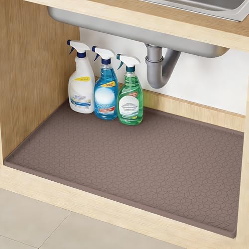 TRZZ Waterproof Under Sink Mat, 28"x22", Drip Tray Shelf Liner, Brown by TRZZ