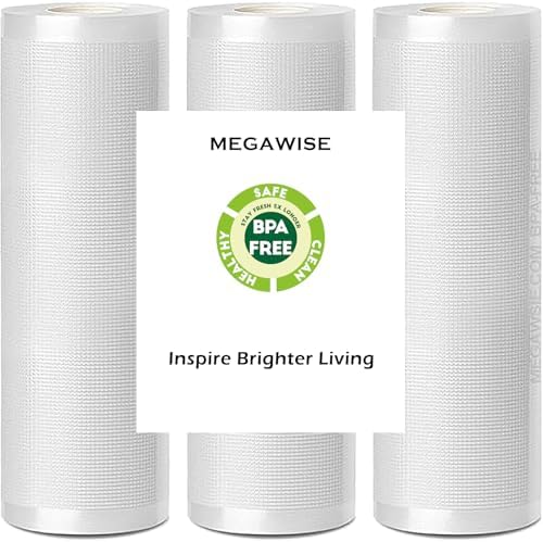 MegaWise 3 Rolls of Vacuum Sealer Machine Bags, 8 inch wide and 21.6 Feet Long for Megawise & other brand vacuum sealers Perfect for Meal Prep and Sous Vide Cooking by MEGAWISE