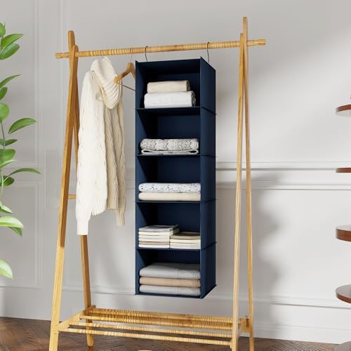 Hanging Closet Organizer 5-Shelf, Oxford Fabric Wardrobe Storage, Navy Blue - Image 2