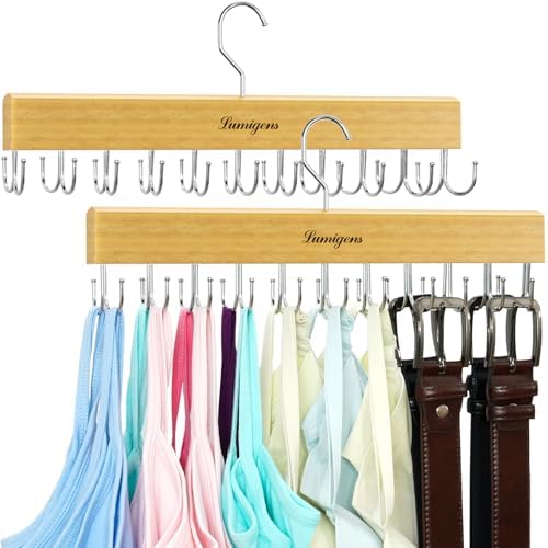 Belt & Bra Organizer for Closet - Tie Rack With 22 Rotatable Hooks, Stackable Space Saving Hanger for Women/Men, Tank Top Organizer, 3pcs by Lumigens