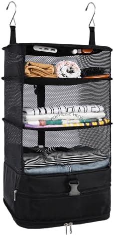 Surblue Hanging Closet Storage Bag Collapsible 3-Shelf Washable Oxford Fabric with 2 Hooks (L 11.41 * 11.41 * 19.68in, Black) by SURBLUE