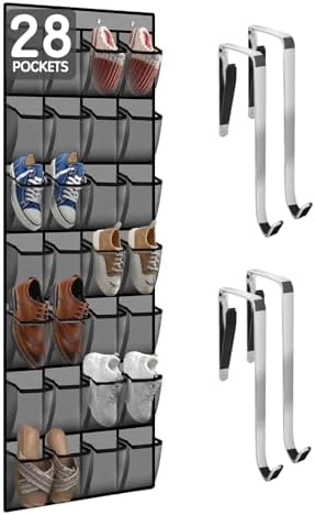 Kotkn 28 Compartment Over the Door Shoe Organizer, Breathable Mesh Large Shoe Rack for Closet Storage, Space Saving Hanging Shoe Holder with Reinforced Hooks (Fits Men & Women,Gray-01) by Unknown
