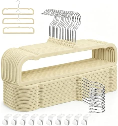 20 Pack Velvet Pants Hangers for Closet Space Saving, Thin Hanger (Beige) by Yxspace
