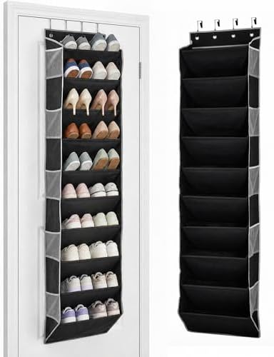 10-Tier Over The Door Organizer with 4 Anti-Scratch Silicone Hooks & 10 Side Pockets, Hanging Shoe Organizer for Closet (20 Pairs), Behind the Door Storage by Unknown