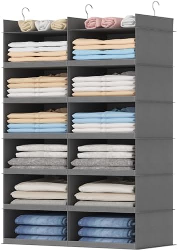 Lifewit 12 Sections Dual-Row Shelf Hanging Closet Storage Organizer, Gray by Lifewit