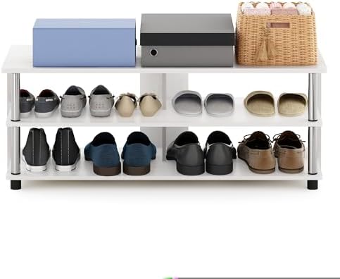Furinno Turn-N-Tube Shoe Rack, 3-Tier Shoe Organizer, Compact Shoe Storage with Open Shelves and Stainless Steel Tubes, 15.5 x 41.1 x 15.8, for Closet Entryway, Office, Garage, White Oak - Image 4