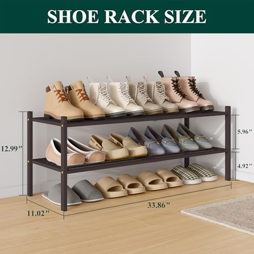 Smiry Bamboo Shoe Rack, 5 Horizontal Slats, 2 Tier - 33.9" Wide, Brown - Image 2