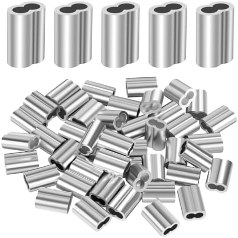 1/4"(6mm) Aluminum Crimping Loop Sleeve, Wire Rope Sleeve, Cable Crimps Sleeves, Cable Ferrules for Wire Rope and Cable Line End, 50 PCS by Mellewell