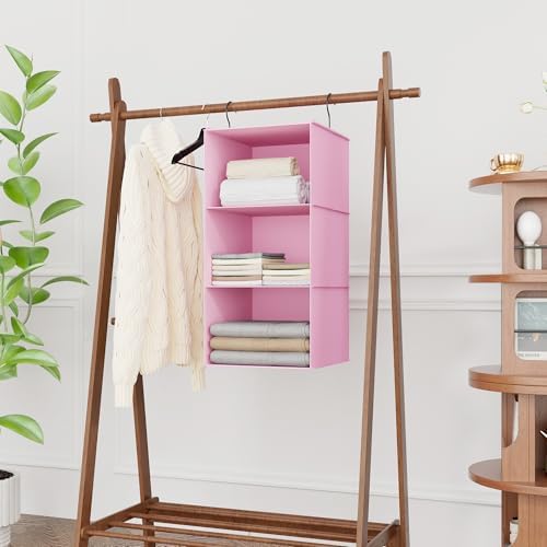 Hanging Closet Organizer 3-Shelf, Oxford Fabric Wardrobe Storage, Pink - Image 2