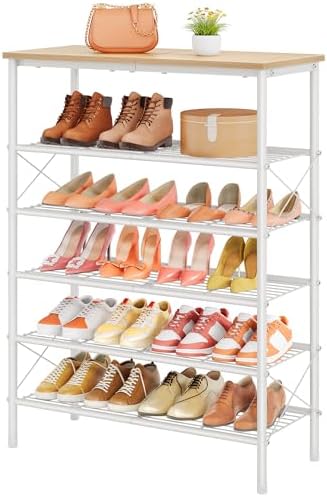 Tajsoon 6 Tier Shoe Rack for 20-24 Pairs of Shoes, White Log by Tajsoon