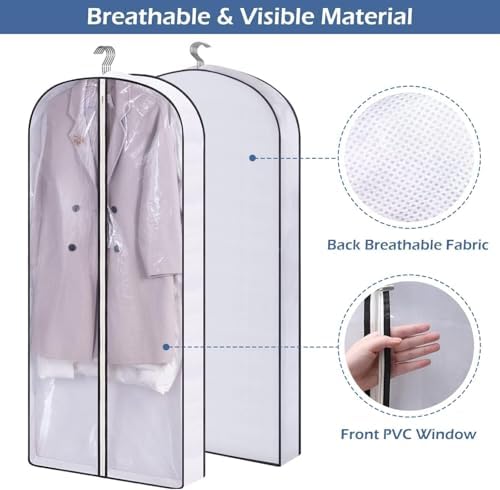 SLEEPING LAMB 50" Clear Garment Bags for Hanging Clothes Storage 4" Gussetes Dress Bags for Closet Storage Coat Cover for Suits, Sweater, Jacket(5 Packs) - Image 4