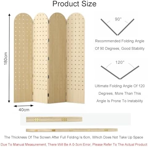 Pegboard Room Divider Panel,Wood Room Divider Wall with Support Feet,2/3/4 Panels Pegboard Partition Screen,for Bedroom Bazaar Jewelry Store(White,180x40cm-2 Panel) - Image 2