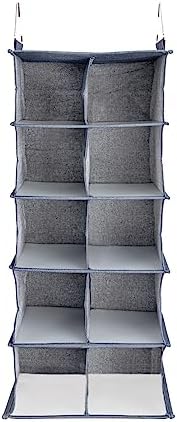 Household Essentials Hanging Cotton Blend and Plastic Closet Shoe Organizer with 10 Storage Compartments, Denim - Image 7