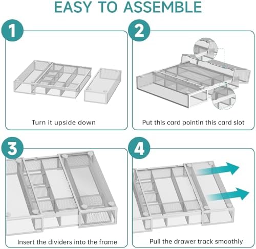 Expandable Desk Drawer Organizer, 10 Adjustable Compartments, White - Image 3