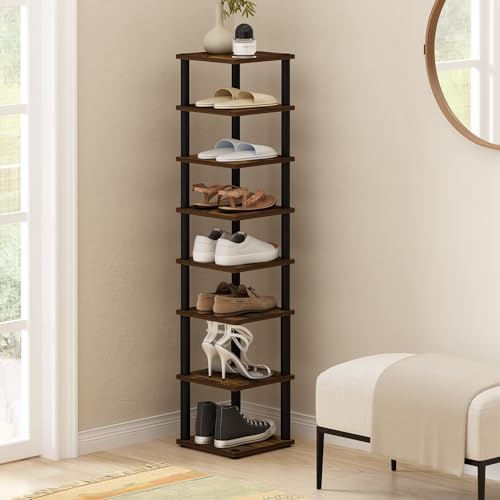 Furinno Turn-N-Tube Vertical Shoe Rack, 8-Tier Narrow Shoe Organizer, Free Standing Shoe Storage, Shoe Shelf for Boots, Sneakers, 11.6 x 11.6 x 52.6, for Closet, Entryway, Office, Garage, Amber Pine - Image 2