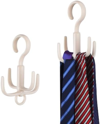 Space-Saving Tie Hanger, Small Space Storage and Organizer, 2 Piece Set, 360° Rotatable Portable Closet Organizers for Belt, Scarf, Bras, Tank top, Purses Etc(Beige) by Unknown