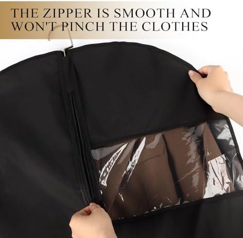 62Inch Garment Bags Covers,Black Hanging Clothes Bag, Suit Cover Bags with Clear Window for Hanging Closet Clothes Storage and Travel (Black, 62 inch) - Image 4