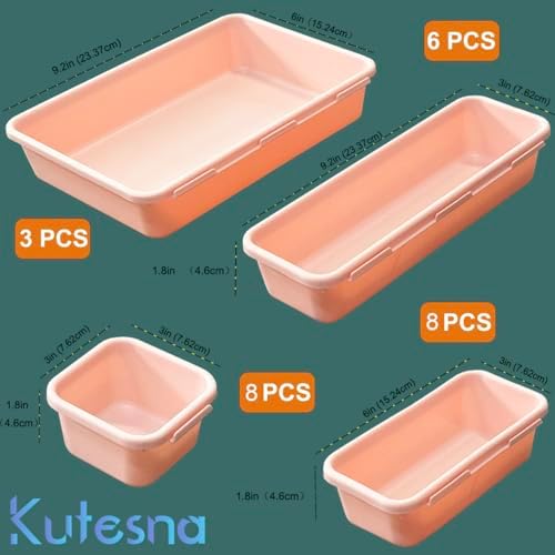 Kutesna 25 PCS Pink Drawer Organizer Set, 4 Size Interlocking Plastic Storage Bins for Office Supplies, Jewelry Makeup Vanity, Bathroom Kitchen, Home Organization Closet, Gadgets Small Items - Image 2