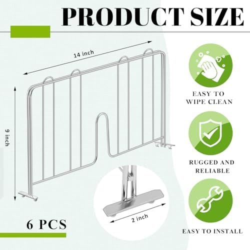 MorningRo 6 Pcs 14" W X 9" H Wire Shelf Divider for Wire Shelves, Silver - Image 4