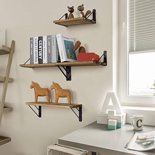 BAYKA Wall Shelves for Bedroom Decor, Floating Wall Shelves for Living Room Kitchen Storage, Wall Mounted Rustic Wood Floating Shelves for Kids Books, Corner Shelves for Bathroom(Brown，Set of 3) - Image 2