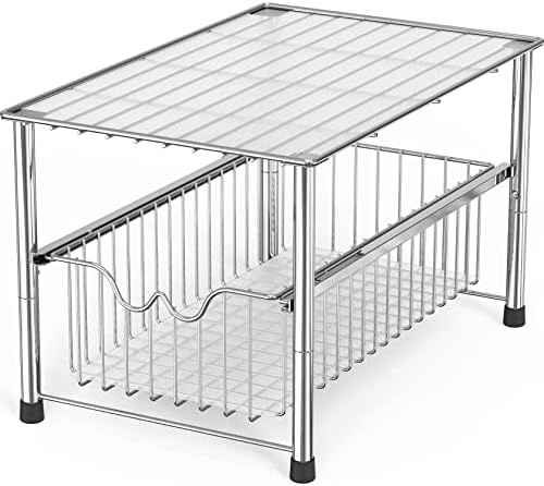Deco Brothers Stackable Under Sink Organizer with Sliding Basket, Chrome by DecoBrothers