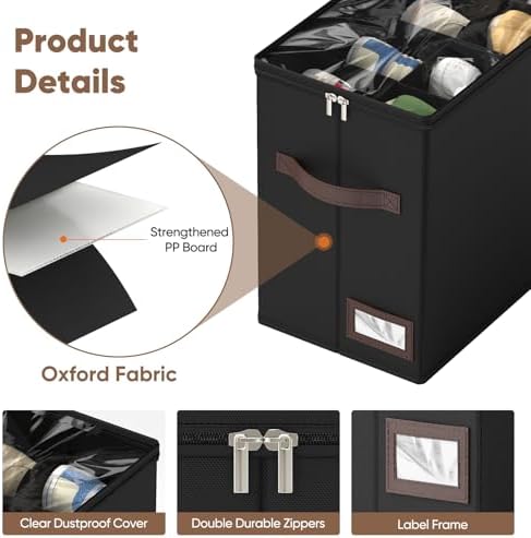 OIAHOMY 4 Pack Shoe Organizer for Closet, Foldable Shoe Storage Bins with Adjustable Dividers, Stackable Oxford Cloth Sneaker Boxes for Entryway Bedroom, Fits Up to 32 Pairs, Black - Image 4