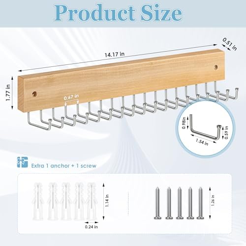 Tie Rack Belt Hanger Wall Mounted Tie Organizer Natural 2 Pack - Image 6