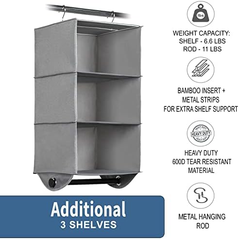 HOLDN’ STORAGE Hanging Closet Organizer with Garment Rod, 3-Shelf - Image 4