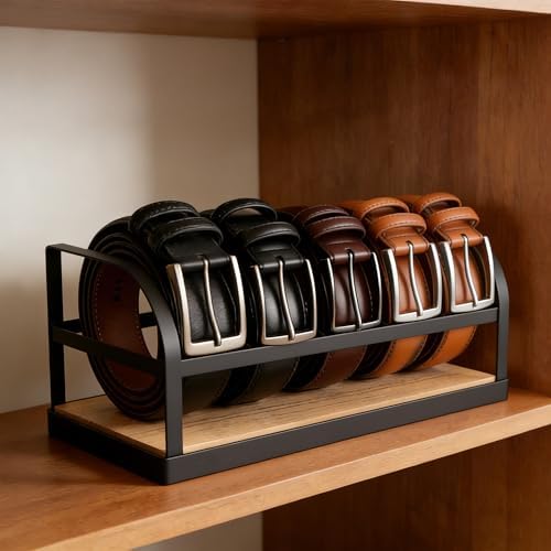 DAOYA 5-Slot Belt Organizer for Closet, Bamboo Wooden Belt Storage Rack for Dresser Drawer, Display Belts Ties Neatly, Sturdy Gift for Men - Image 3