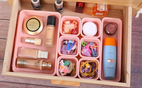 Kutesna 25 PCS Pink Drawer Organizer Set, 4 Size Interlocking Plastic Storage Bins for Office Supplies, Jewelry Makeup Vanity, Bathroom Kitchen, Home Organization Closet, Gadgets Small Items - Image 3