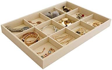 Large Stackable Jewelry Display Tray Case Organizer Premium Velvet Soft Light Beige Home Store Sales Shows (12 Grid) - Image 2