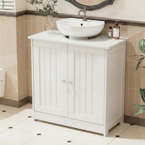 Bonnlo Pedestal Sink Storage Cabinet with 2 Doors Traditional Under Sink Cabinet Bathroom Space Saver Organizer with Adjustable Shelf White 23 5/8" W x 11 7/16" D x 23 5/8" H - Image 2