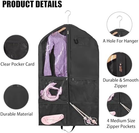 2 Pack Garment Bags for Travel Hanging Clothes,40inch Dance Bag,Dance Garment Bags For Dancers,Dance Competition Essentials,Dance Costume Garment bag For Kids Girls. - Image 3