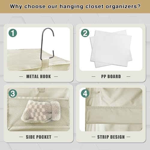 3-Shelf Hanging Closet Organizer, Washable Foldable Storage Shelves, Beige - Image 5