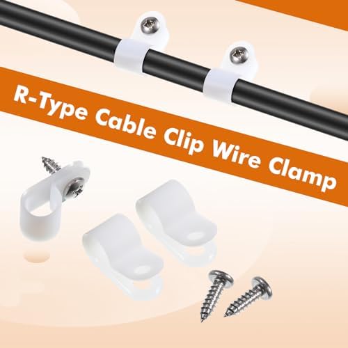 Hicarer 50 Pack R-Type Cable Clip Wire Clamp, Nylon Screw Mounting Cord Fastener Clips with 50 Pack Screws for Wire Management (White,3/8Inch) - Image 2