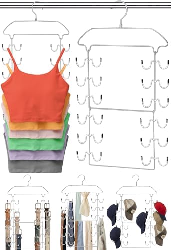 2 Pack Tank Top Hanger Space Saving, 360° Rotating Closet Organizers and Storage, 6 Tier Metal Bra Organizer with 24 Hanging Hooks, Small Space Solutions, RV Apartment College Dorm Room Essentials by CLODSPAC