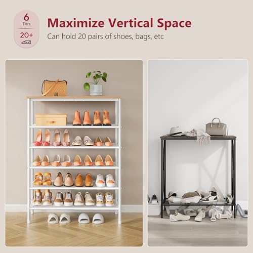 Tajsoon 6 Tier Shoe Rack for 20-24 Pairs of Shoes, White Log - Image 4